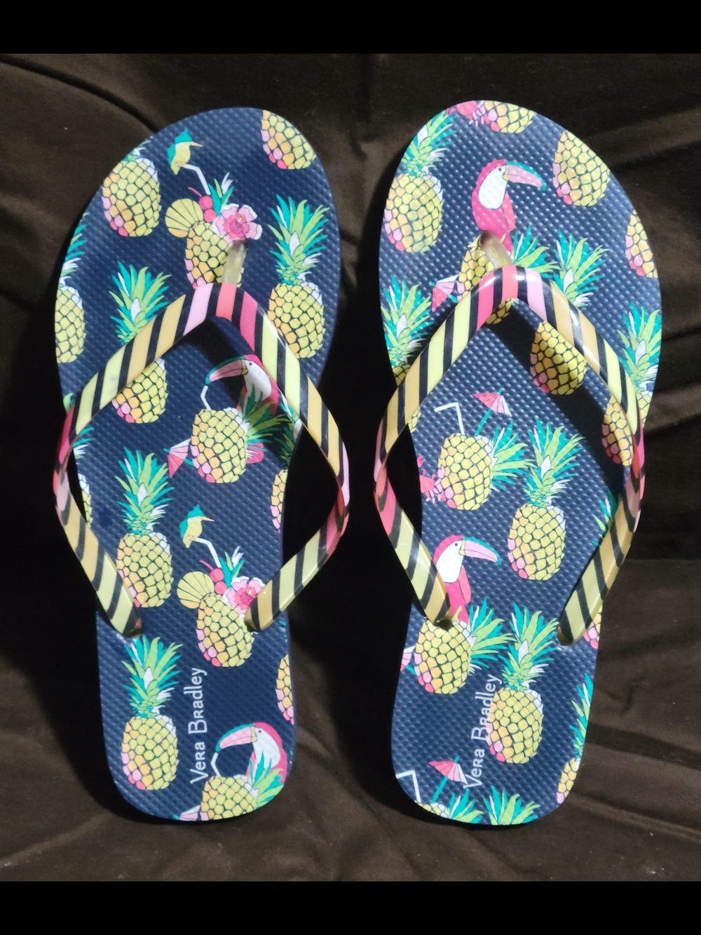 Vera Bradley Pineapple Print Flip Flop Sandals - Navy